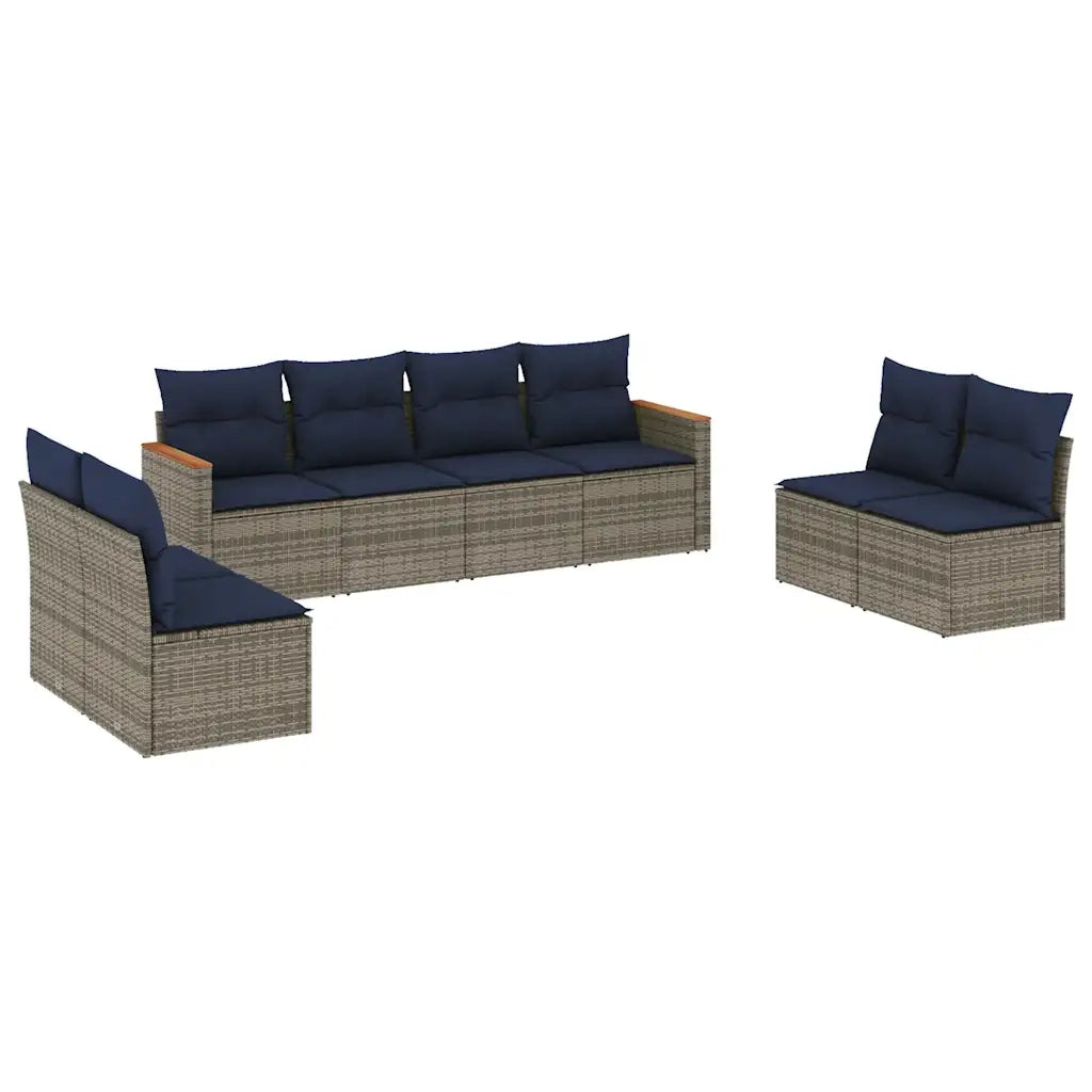 Set Divani da Giardino 8 pz con Cuscini Grigio in Polyrattan 3225893