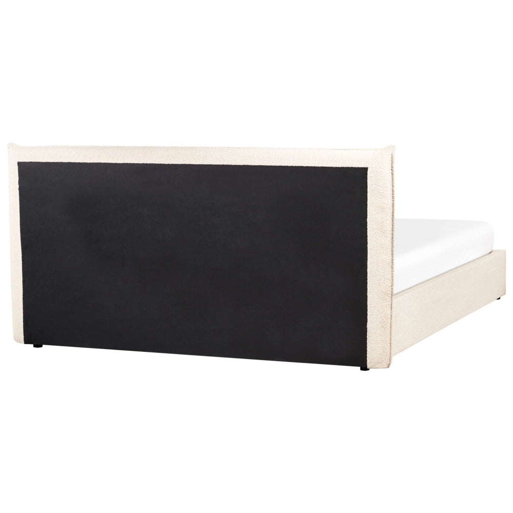 Letto matrimoniale in tessuto bouclé beige testata classica contenitore 180 x 200 cm Doghe in legno
