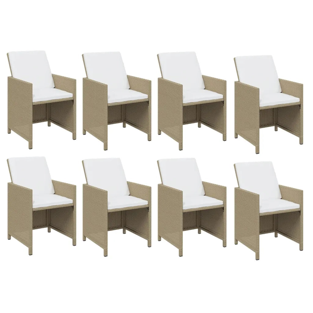 Set da Pranzo per Giardino 9pz con Cuscini in Polyrattan Beige cod mxl 38606