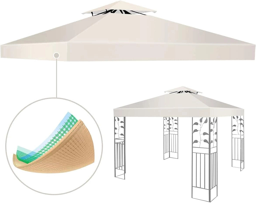Tetto di Ricambio, per Gazebo Giardino di 3 x 3 M, Doppio/Singolo Strato, in Tessuto Poliestere, Impermeabile e Anti-UV, per Cortile/Spiaggia/Parco, 3 Colori e 2 Stili