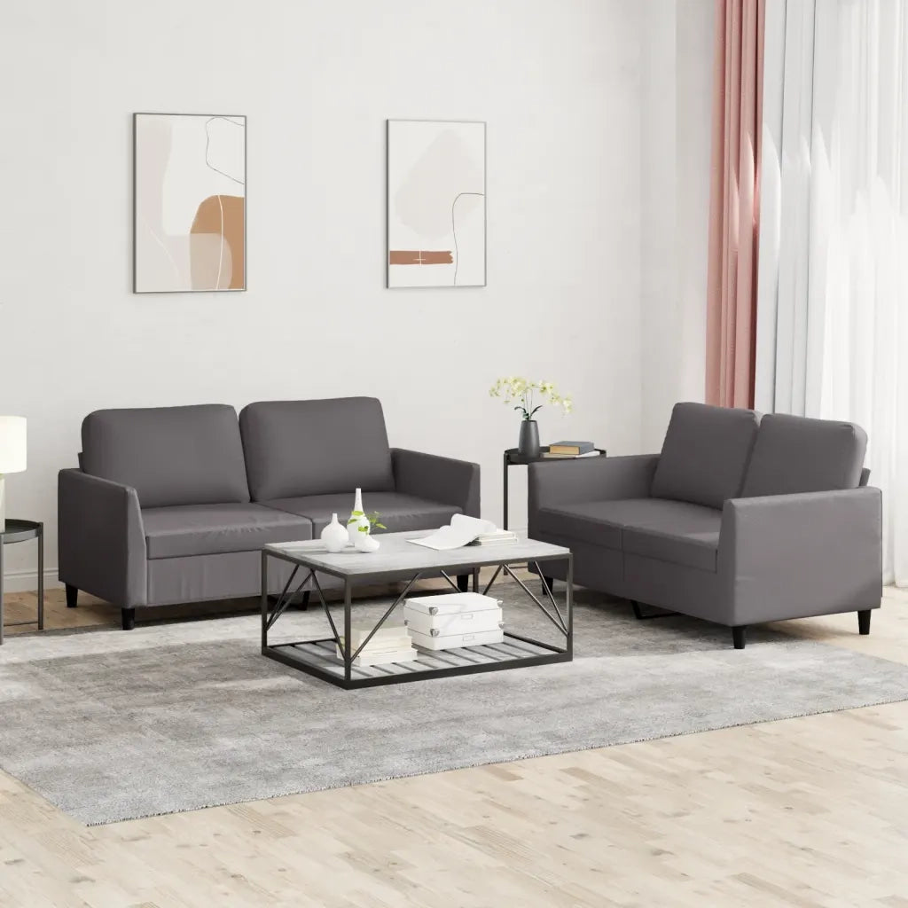Set di Divani 2 pz con Cuscini Grigio in Similpelle 3201752