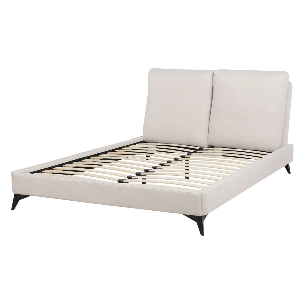 Letto imbottito moderno in ciniglia beige 140 x 200 cm con rete a doghe
