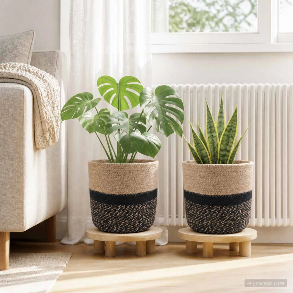 Set di Vasi per Piante 2 pz Naturale e Nero Ø 21 x 21 cm 42012243