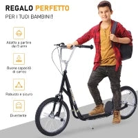 Monopattino per Bambini da 5 Anni con Ruote Grandi da 16" e Altezza Regolabile, Freni e Cavalletto, Nero