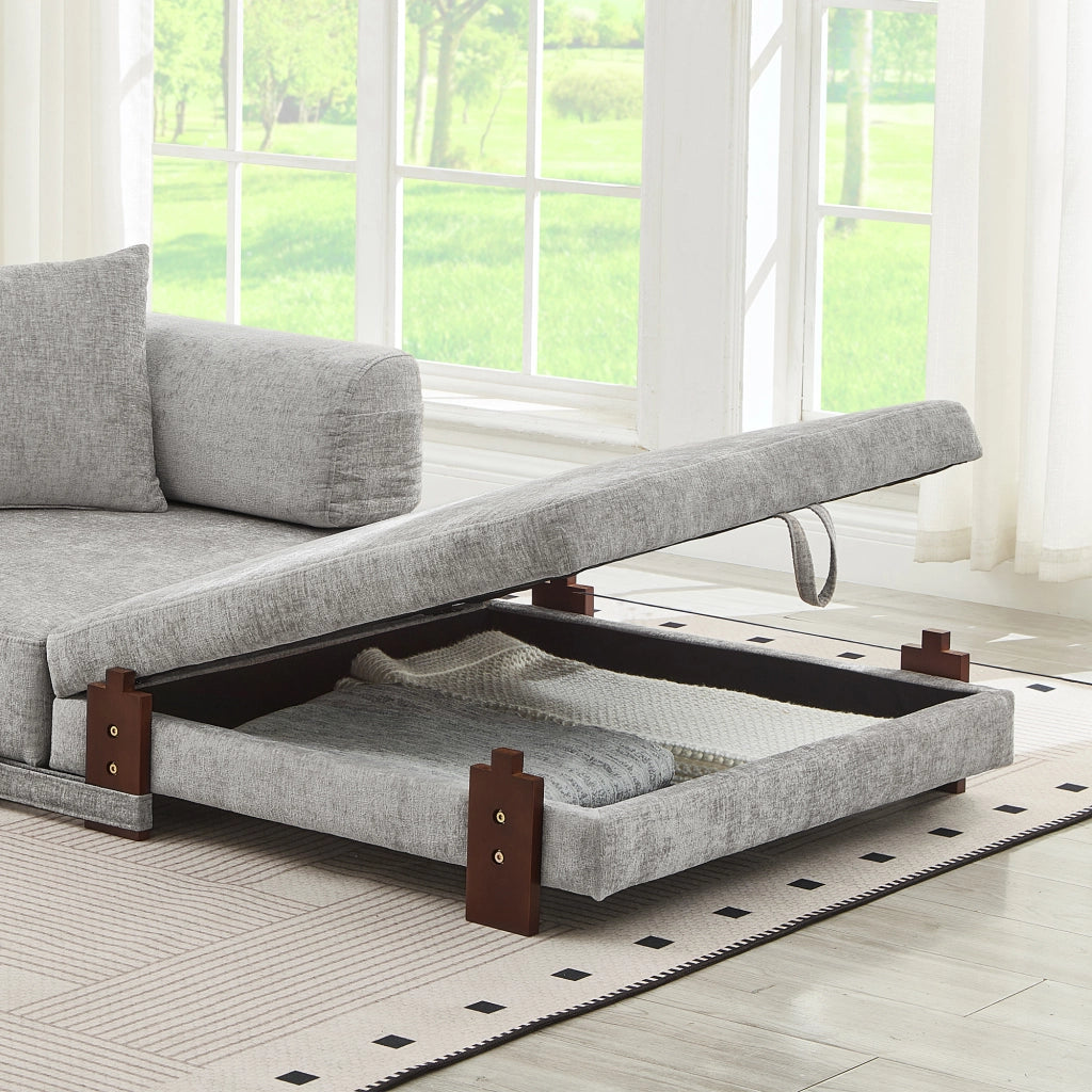 Divano letto 2 posti pieghevole con contenitore, USB e porta Type-C in tessuto grigio chiaro 84×170.5×48 cm