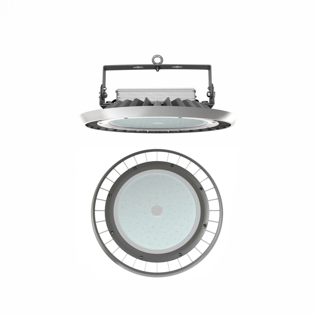 Proiettore Industriale LED UFO Serie 300W Angolo 110º 4000K Luce Naturale Grigio Opaco con Sistema Multipotenza DIP Switch Integrato ed Efficienza
