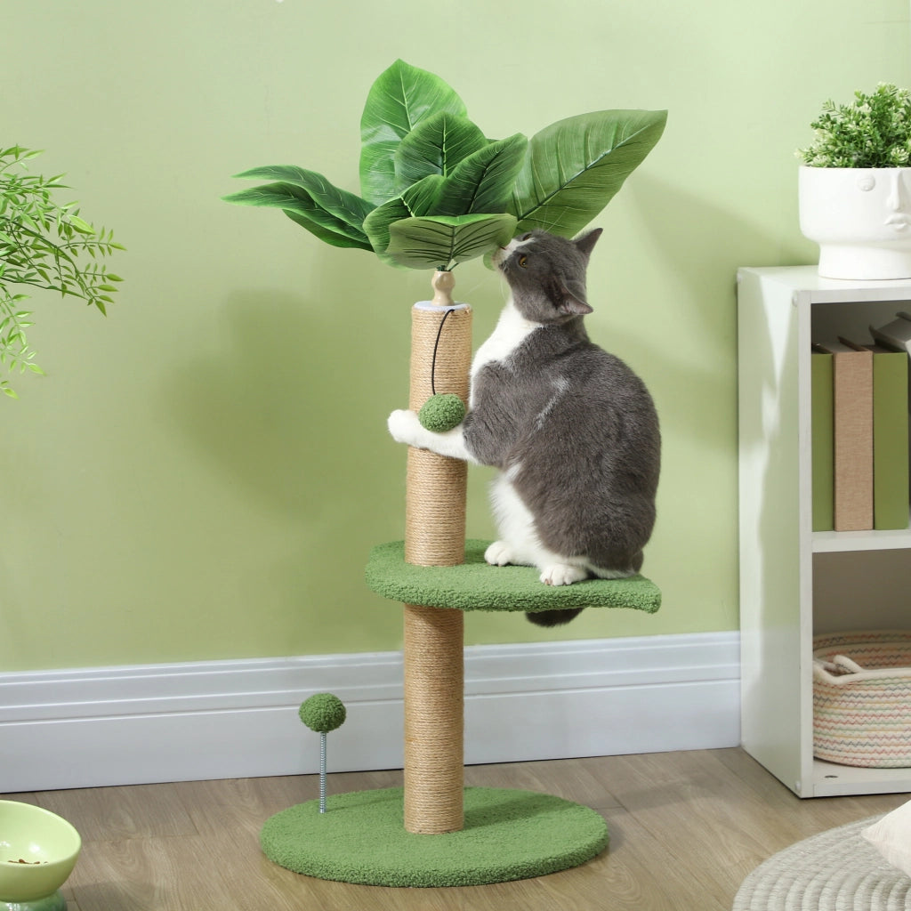 Albero per Gatti con Palo Graffiatoio e Piattaforme ¨C ZephMum ¨C Verde, Peluche e Truciolato, ?40x83 cm