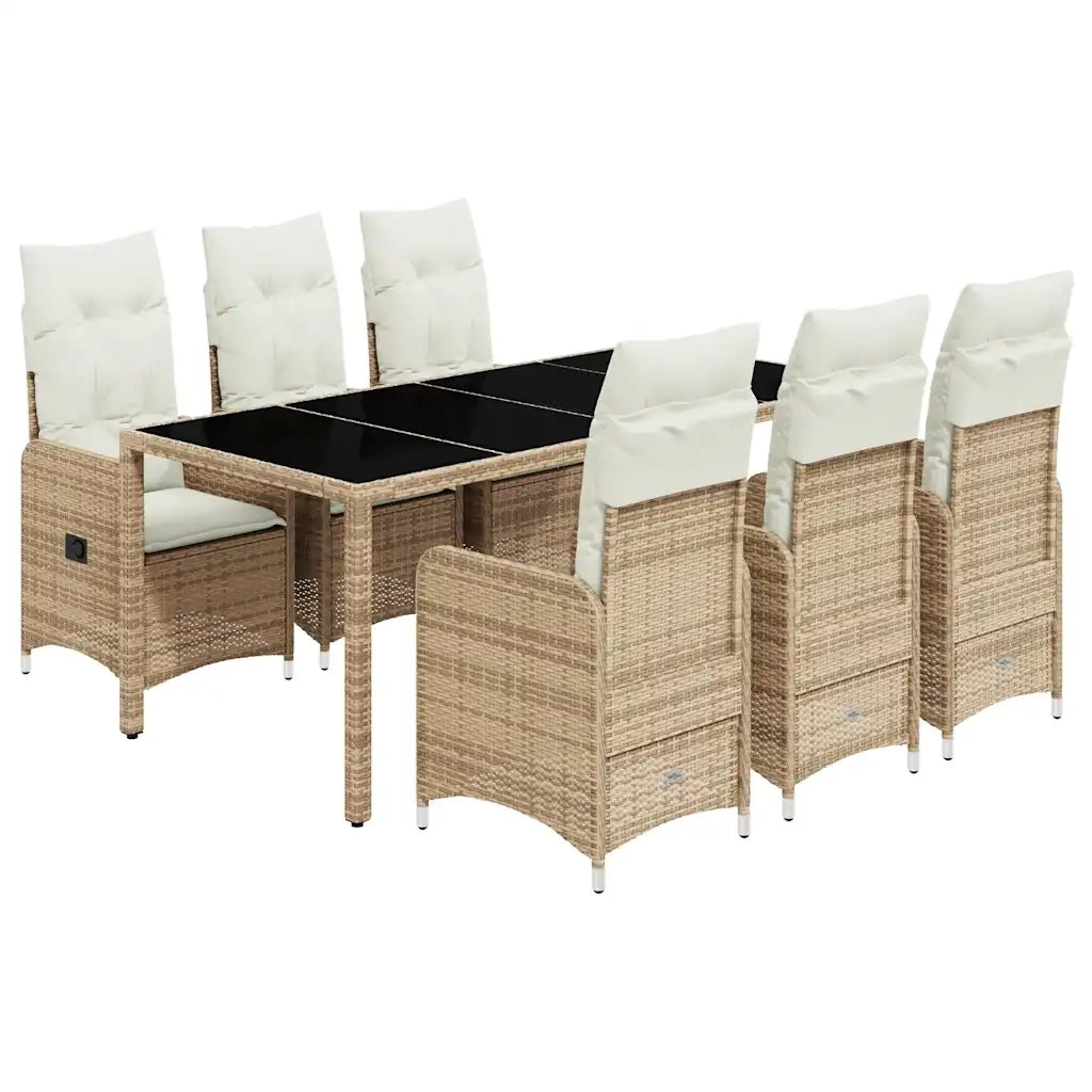 vidaXL Set da Bistrò da Giardino 7 pz con Cuscini Beige in Polyrattan