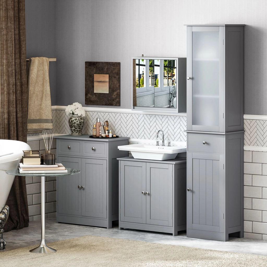 Mobiletto sottolavabo con 2 ante e ripiano ¨C zephmum ¨C legno grigio 60x30x60 cm