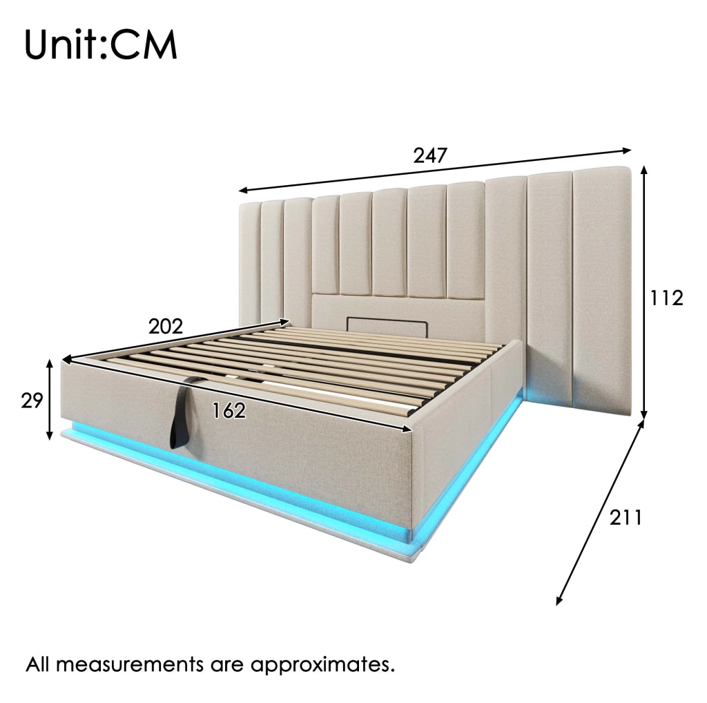 Letto matrimoniale 160x200 con LED 360°, USB-C e contenitore idraulico