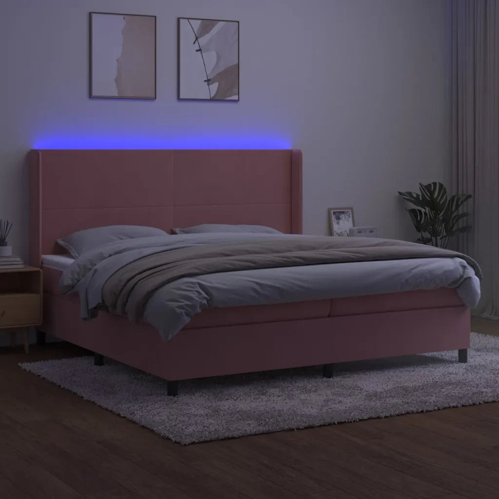 Letto a Molle con Materasso e LED Rosa 200x200 cm in Velluto 3139468