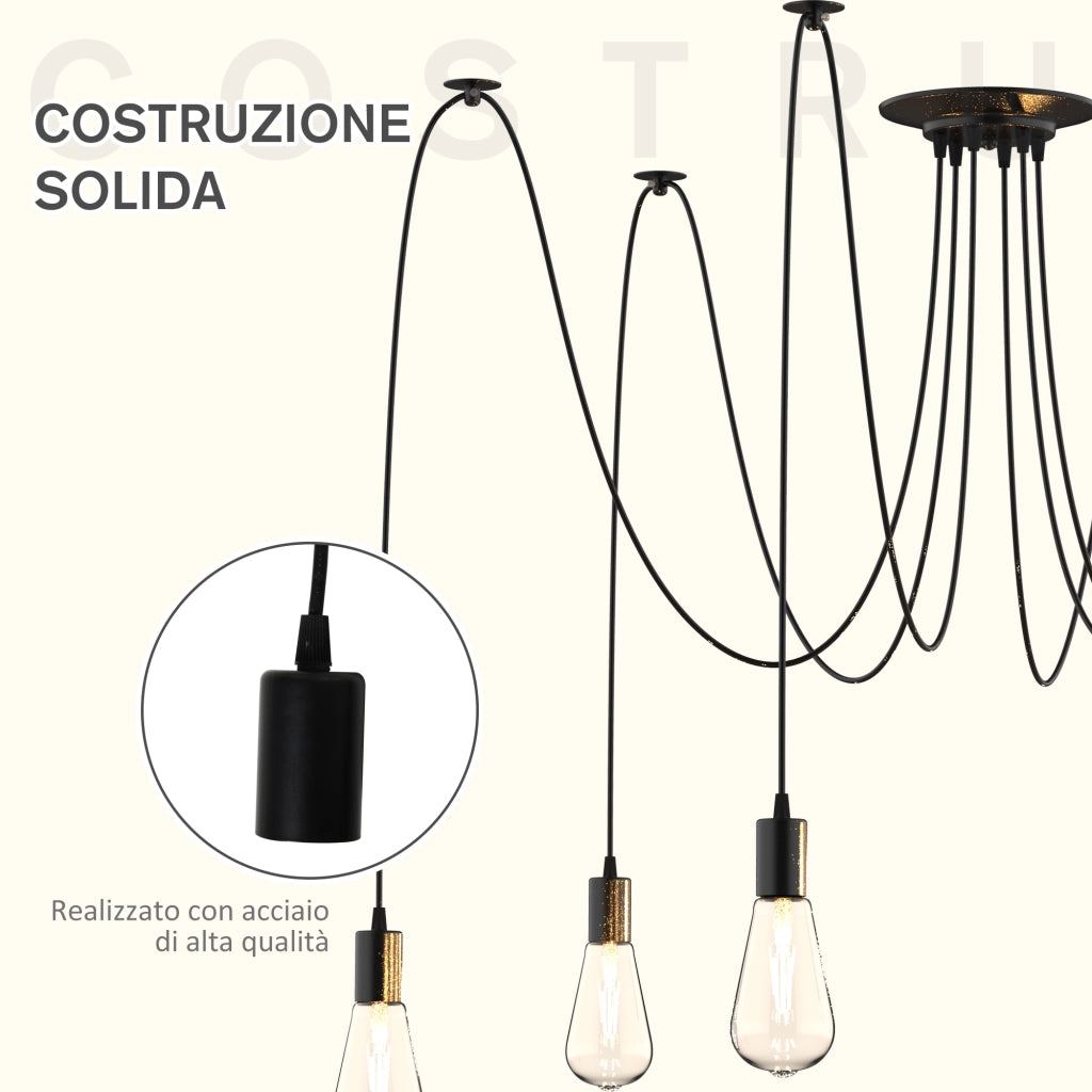 Easycomfort Lampadario Moderno a Sospensione Forma di Ragno, 6 Luci e Braccia Regolabili in Altezza, per Casa e Ufficio, Nero
