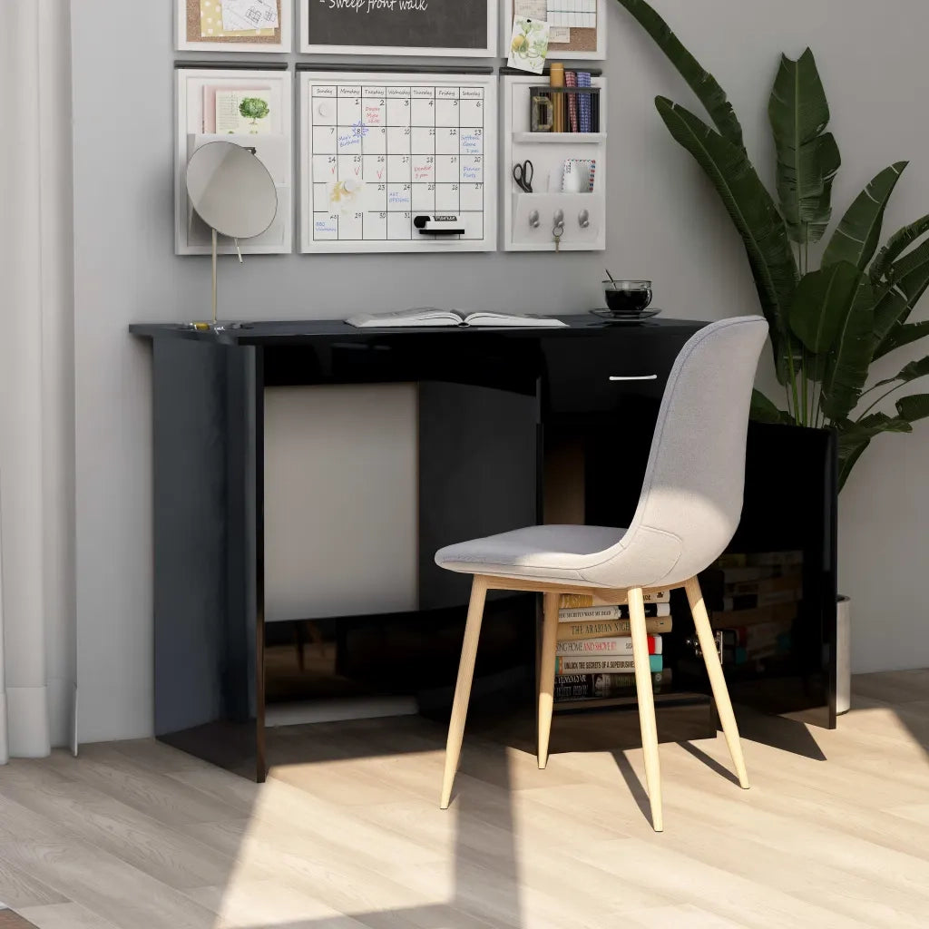 Scrivania Nero Lucido 100x50x76 cm in Legno Multistrato 801087