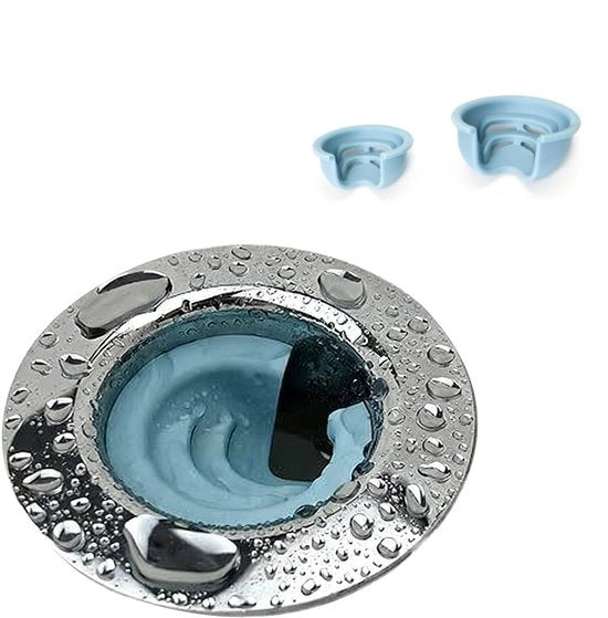 Supporto di drenaggio in silicone per ogni tipo di vasca, composto da due pezzi con grande imbuto e piccolo imbuto, colore blu (senza anelli)