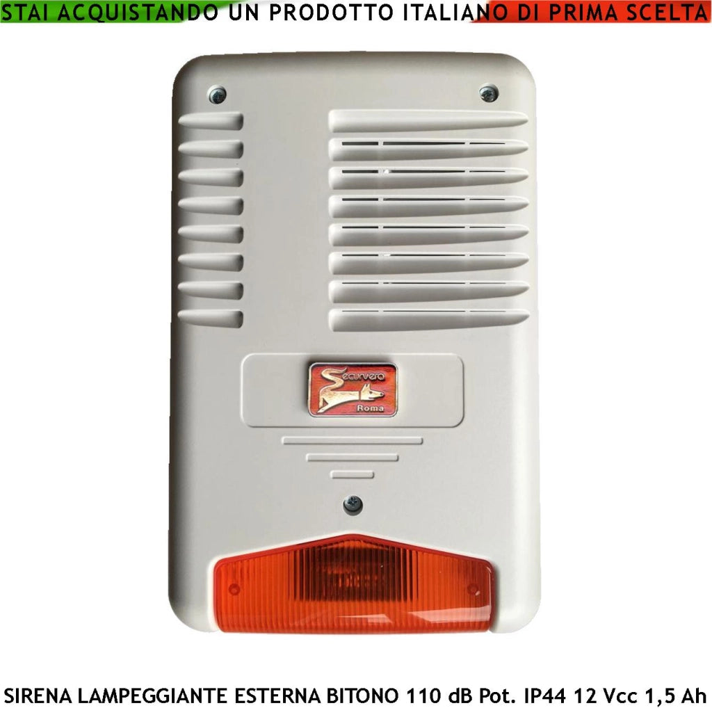 Sirena Con Lampeggiante a Led da Esternoa Frequenza A/B 1724/2475 Hz Melodia Bitonale 110 dB Allarme Caduta +/- Alimentazione 12 V Segnale di Stato Impianto Antifurto Può Contenere Batteria 12 V 2 Ah