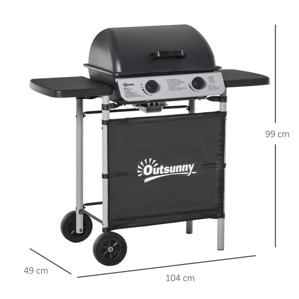 Barbecue a Gas con Coperchio, Bruciatori da 5.6kW, BBQ e Ruote, 104x49x99cm