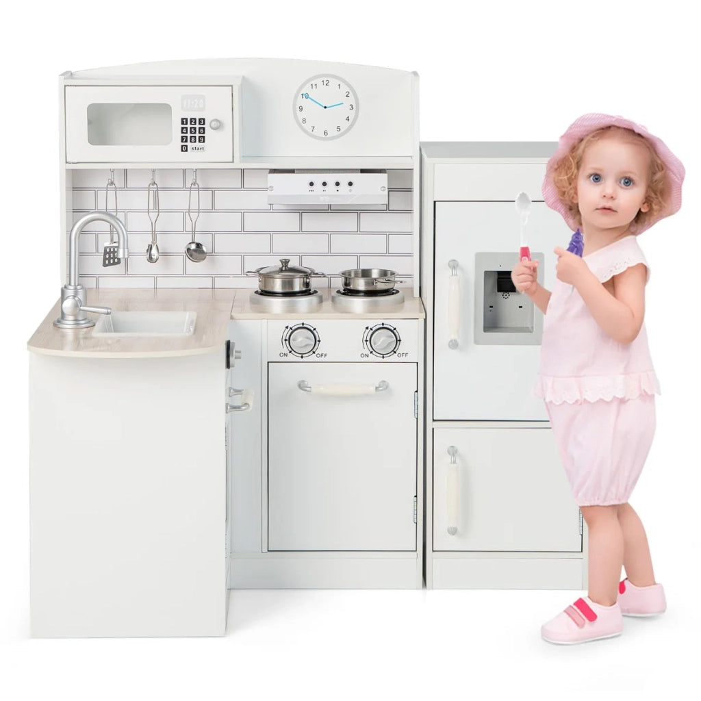 Cucina angolare per bambini con frigorifero 65 x 60 x 85 cm con distributore d'acqua design moderno in MDF bianco 20_0020992