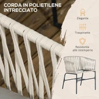 Set 2 Sedie da Giardino in Stile Boho con Rivestimento in Corda e Cuscini Imbottiti, Grigio