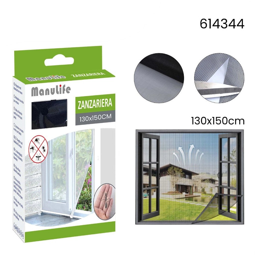 Trade Shop - Zanzariera Adesiva Velcro Per Finestra Nera 130x150cm Protezione Dagli Insetti 614344 -