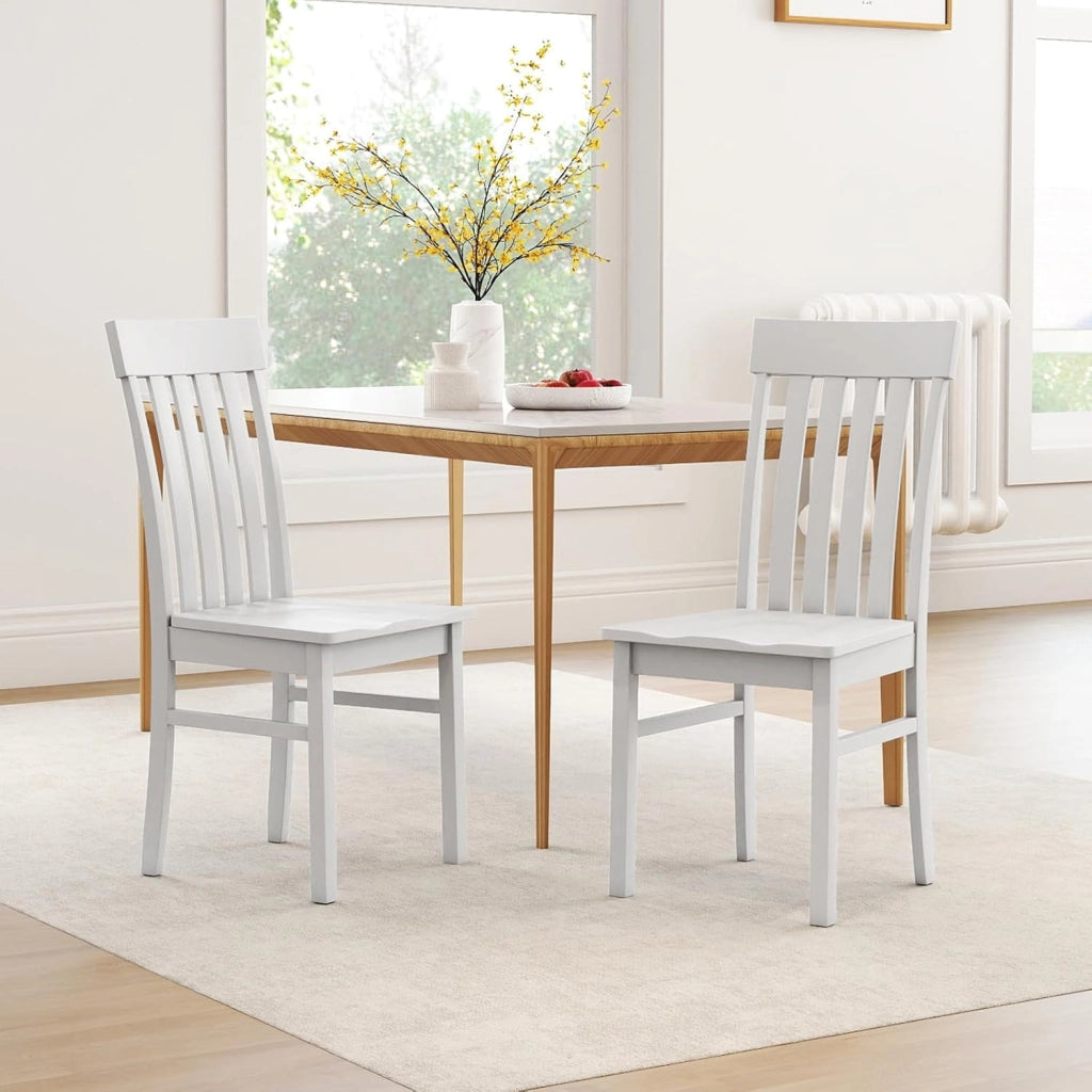 Set di 2 sedie da pranzo, sedie da cucina con schienale alto a doghe e seduta in legno di gomma, portata fino a 150 kg, 44 x 50,5 x 97 cm, per ristorante, caffetteria (bianco)
