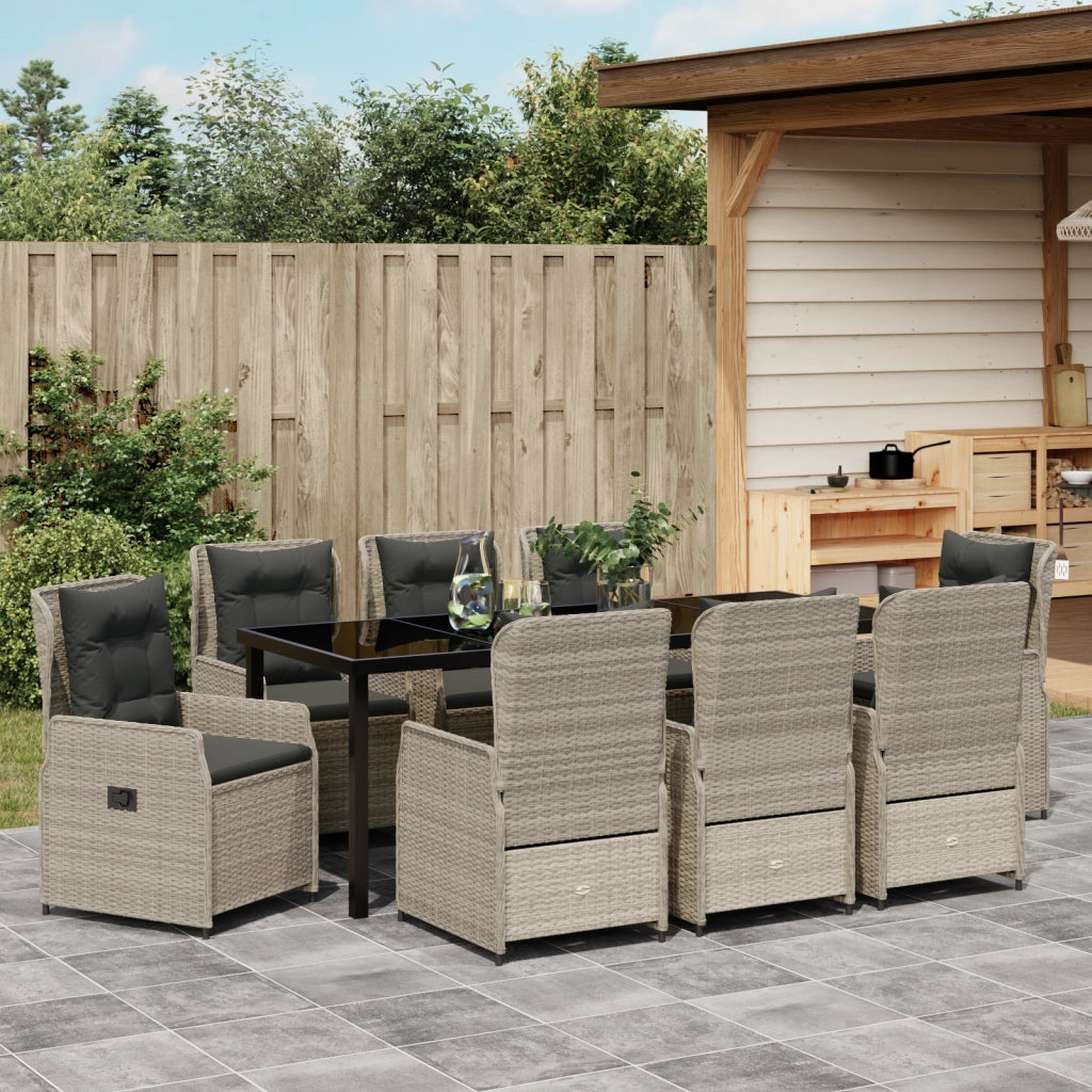 Set da Pranzo Giardino  9 Pezzi Grigio Chiaro Polyrattan