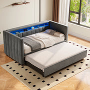 DESMIU Letto a scomparsa 90 × 190 cm 2 posti con luce LED regolabile, USB Type-C e vano contenitore, senza materasso, velluto grigio