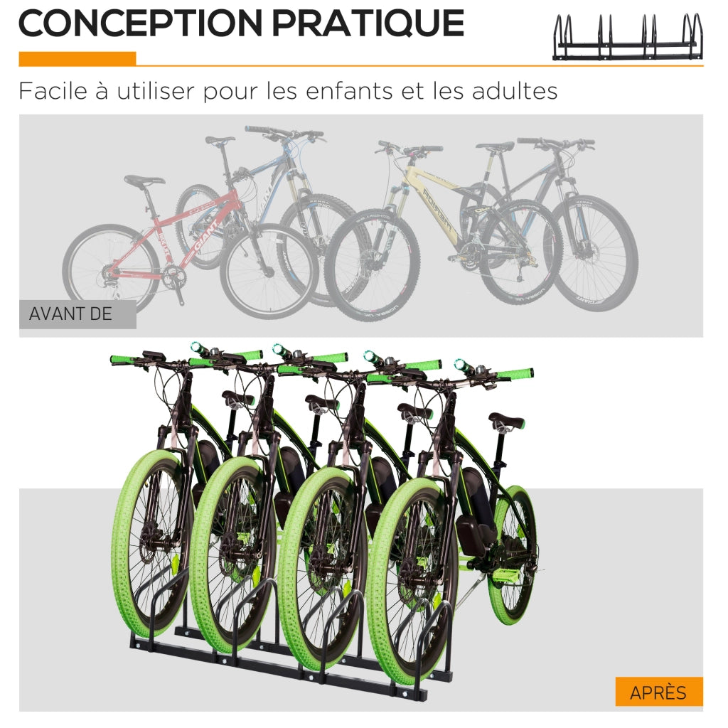 Supporto Biciclette 4 Posti ¨C zephmum ¨C Acciaio Nero 110x33x27 cm