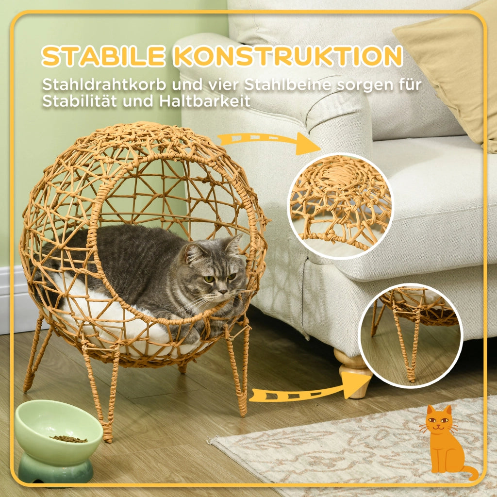 Letto per gatti in rattan con cuscino ¨C Zephmum ¨C Marrone ?45x57 cm