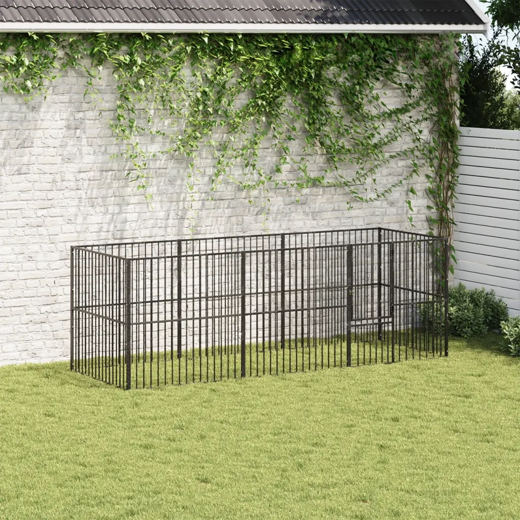 Box per Cani 8 Pannelli Nero Acciaio Zincato CFW2710488