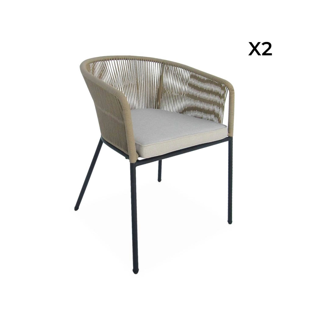 Set 2 sedie da giardino in corda e acciaio zincato, beige