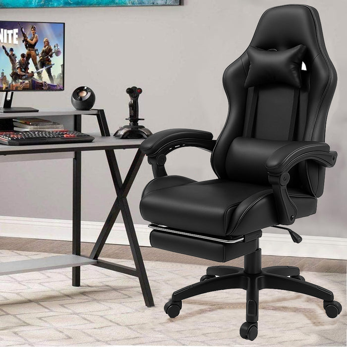 Sedia da Gaming Ergonomica con Poggiapiedi e Cuscini in PVC Nero