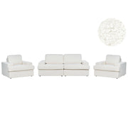 Set da salotto a 5 posti imbottito in bouclé poliestere con poltrona schienale imbottito e spesso bianco stile classico per il soggiorno