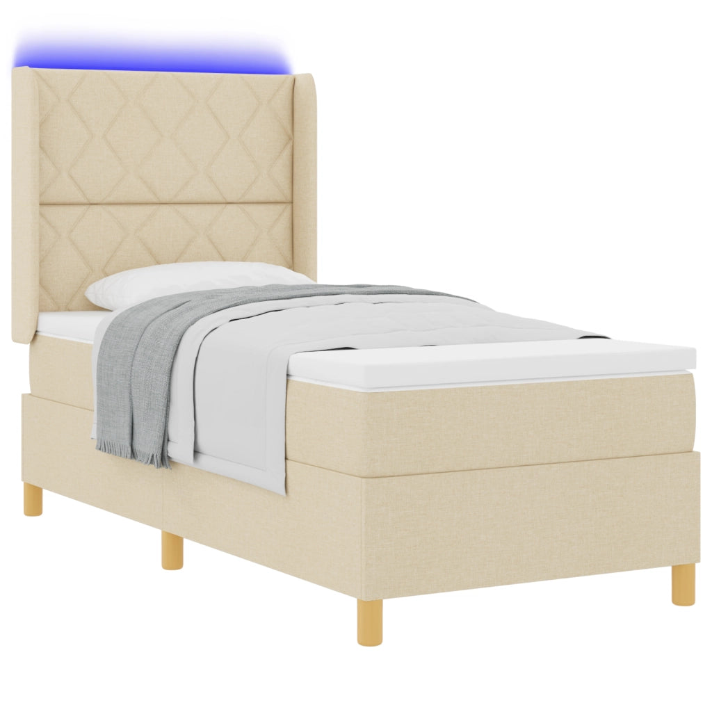 Letto a Molle con Materasso e LED Crema 100x200 cm Tessuto