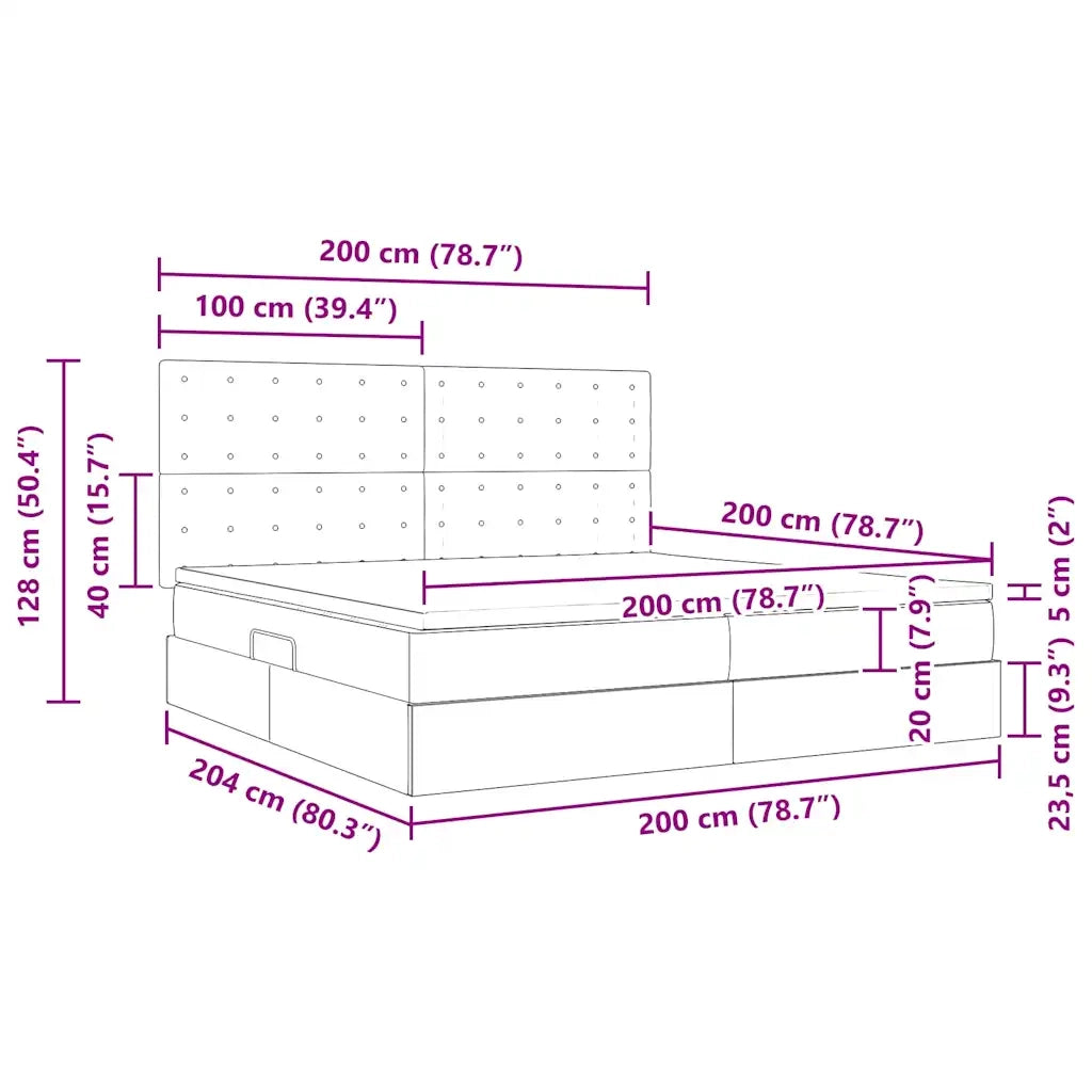 Letto con contenitore e materasso Nero 200 x 200 cm Velluto