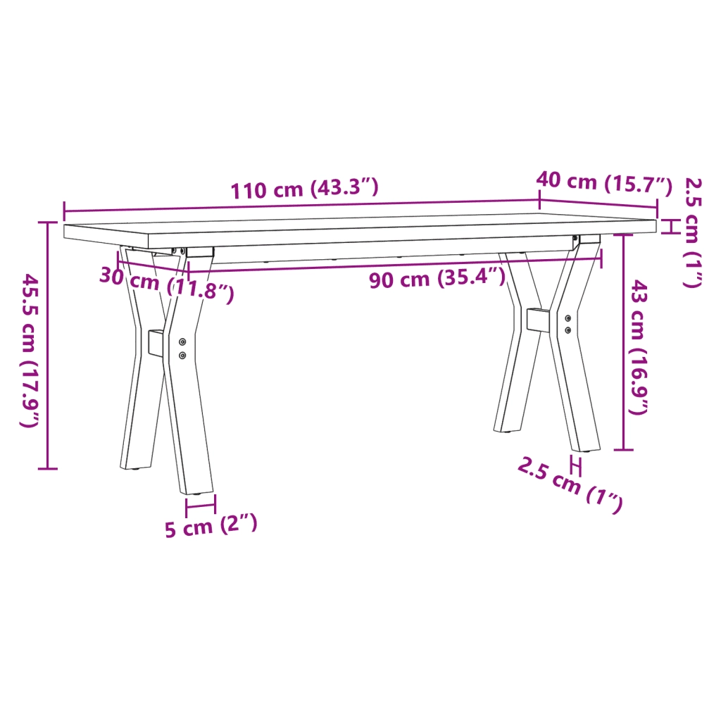 Tavolino salotto | Tavolino da caff¨¨ | Tavolino da Soggiorno Telaio a Y 110x40x45,5 cm Legno Pino e Acciaio
