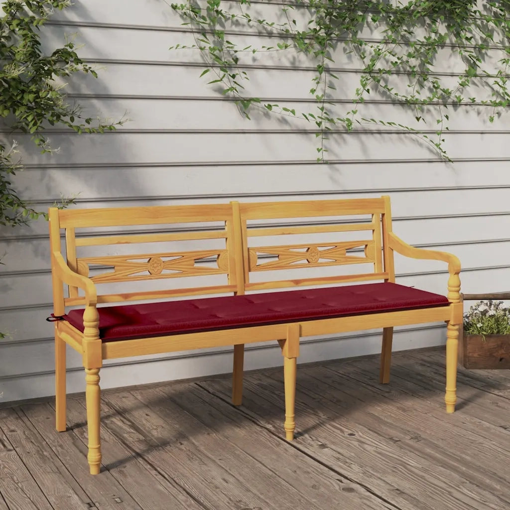Panchina Batavia con Cuscino Rosso Vino 150 cm Massello di Teakcod mxl 121481
