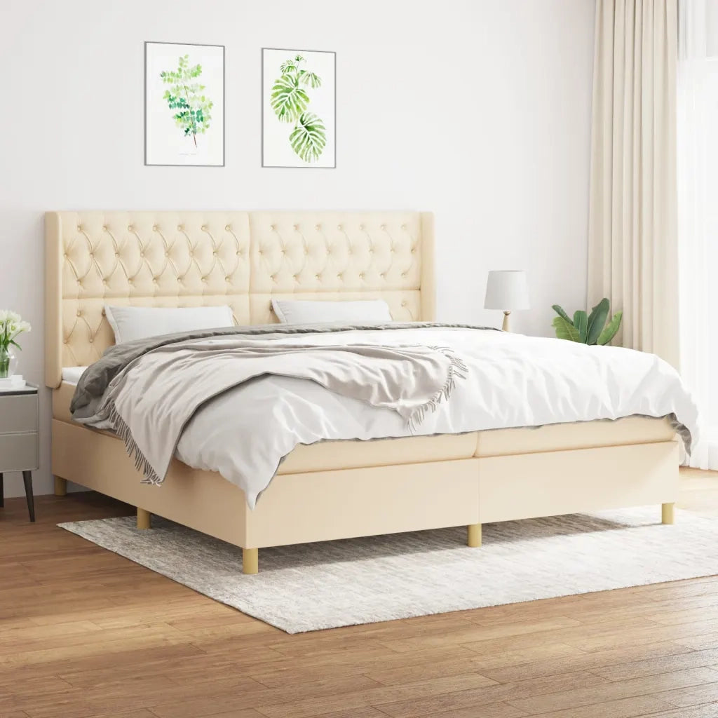 Giroletto a Molle con Materasso Crema 200x200 cm in Tessuto