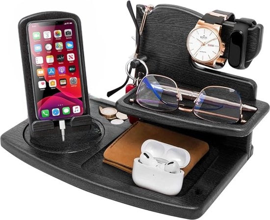 Organizzatore per la camera da letto Regalo per uomo Regalo per papà Regali per uomo Cassetto per accessori per uomini Docking station in legno per uomo Organizzatore per portafoglio e orologio Regali per papà Gadget per uomo