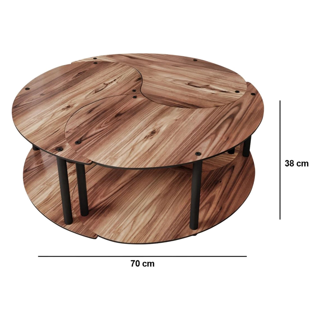 Gignese, Tavolino da Salotto set 3 Pezzi, 70x70x38h cm Marrone Rovere Scuro