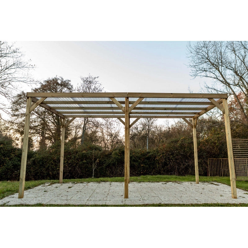 Carport in legno da giardino 302x497 cm – Tettoia auto, pergola con 6 pali – tetto PVC trasparente – autoclave – CAR3051A2(ex.CAR3051A) Foresta