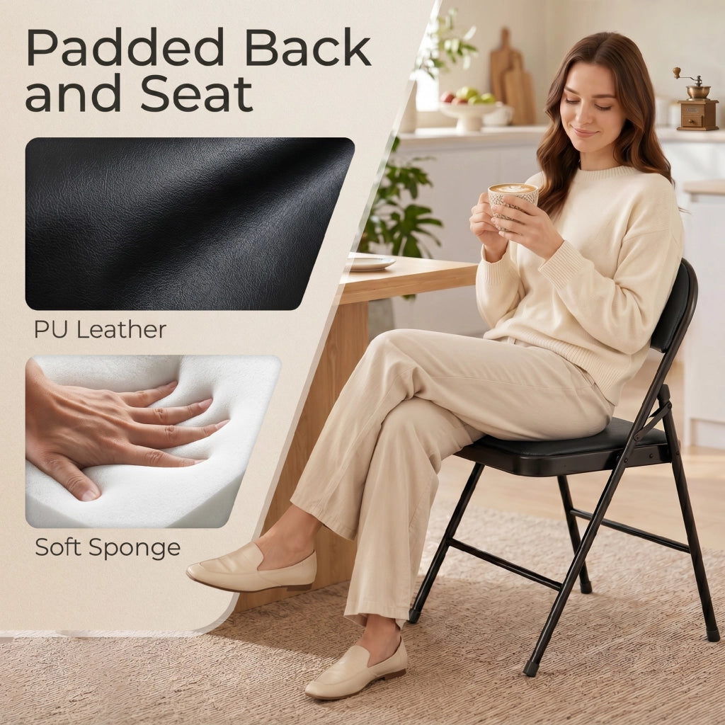 Set di 4 sedie pieghevoli ¨C zephmum ¨C similpelle nero, gambe in metallo