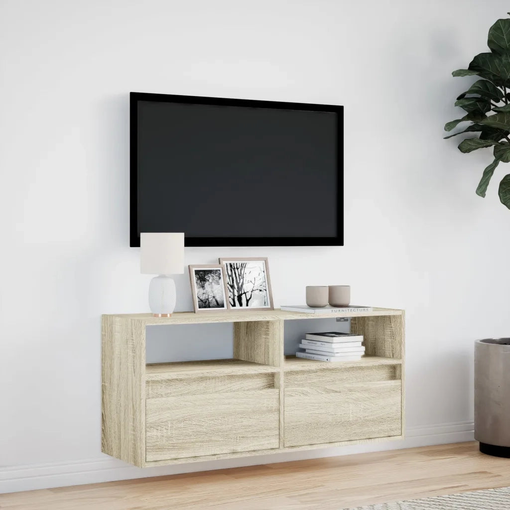 Mobile TV a Parete con Luci LED Rovere Sonoma 100x31x45 cm 852336