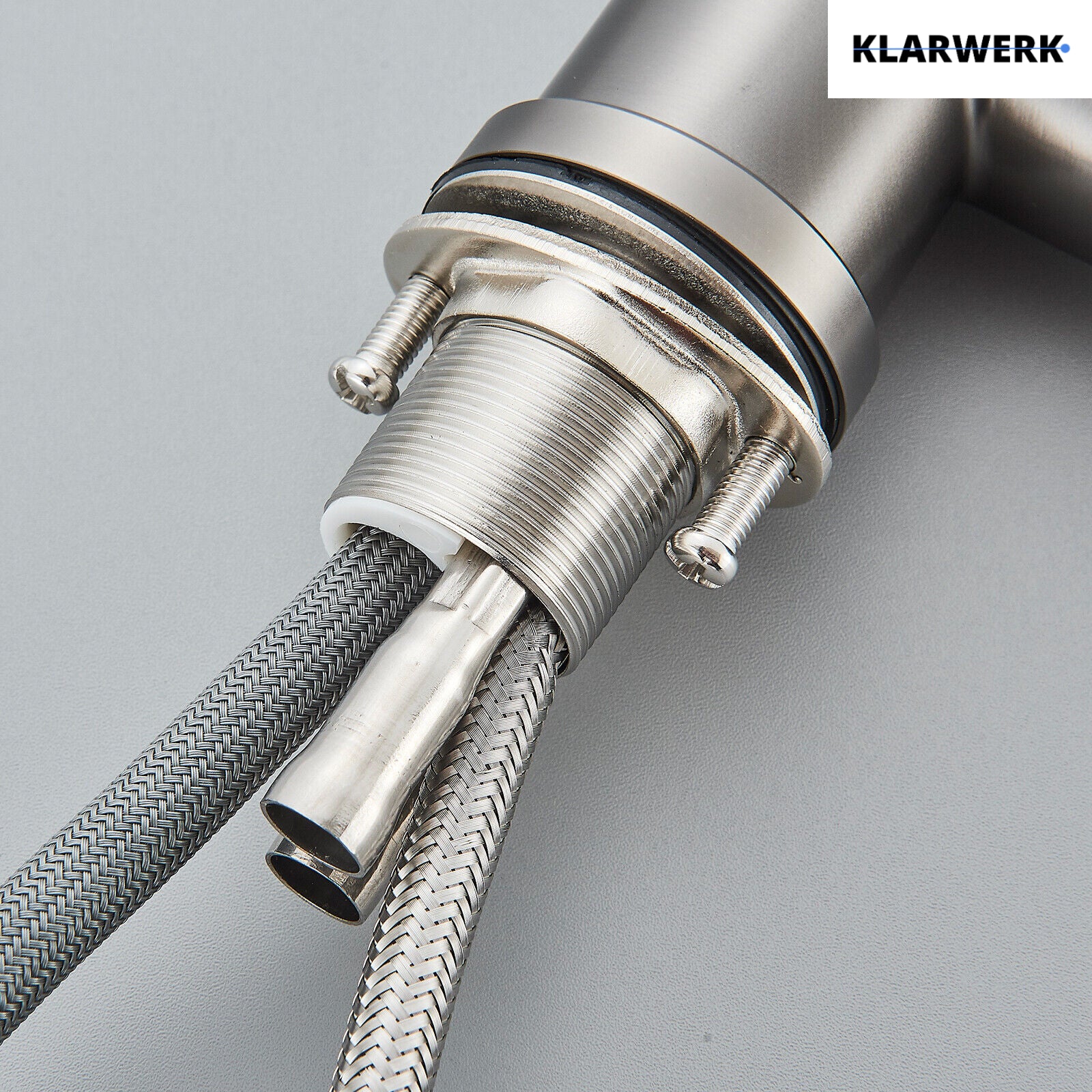 JANA | Rubinetto da cucina estensibile Premium in acciaio inox grigio titanio miscelatore arco alto | alta pressione ruotabile a 360° 2 attacchi