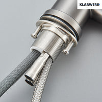 JANA | Rubinetto da cucina estensibile Premium in acciaio inox grigio titanio miscelatore arco alto | alta pressione ruotabile a 360° 2 attacchi