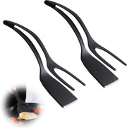 2 pezzi 2-in-1 Spatola per uova rotante a mano, manico per rotazione della spatola, antiaderente spatola per uova, antiaderente chiusura per cibo, nylon termoresistente in qualità alimentare (nero)