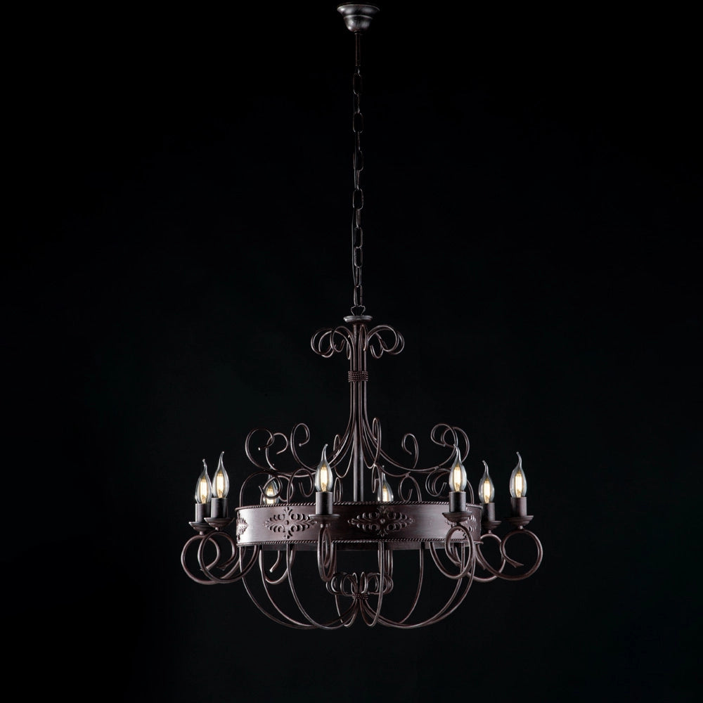Baltimora Lampadario in ferro laccato nero e ruggine 8 luci 126 Ø76 BL183-8-RG
