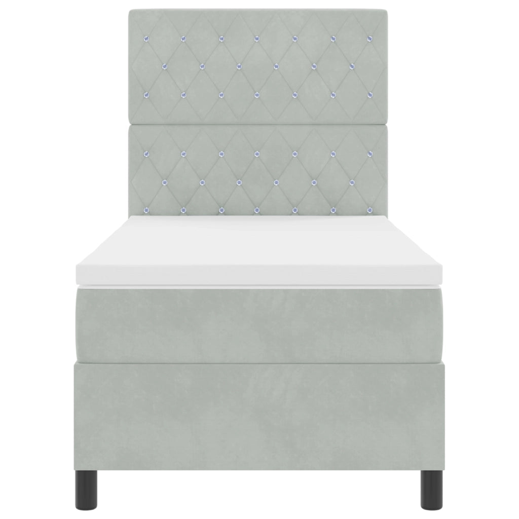 Letto Box Spring con Materasso e Luce LED Grigio Chiaro 100x200 cm Velluto