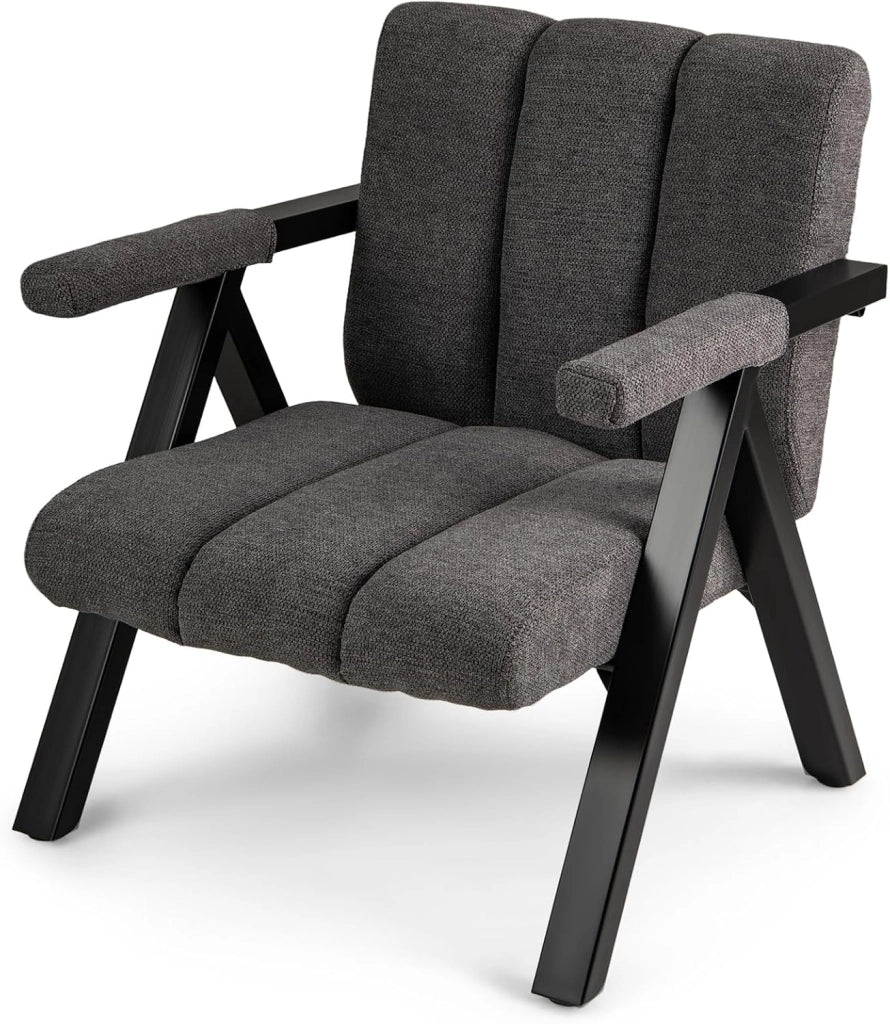 Poltrona da lettura, Sedia imbottita con braccioli, struttura in metallo, schienale ergonomico, poltrona moderna per soggiorno con gambe regolabili, per soggiorno, ufficio, camera da letto