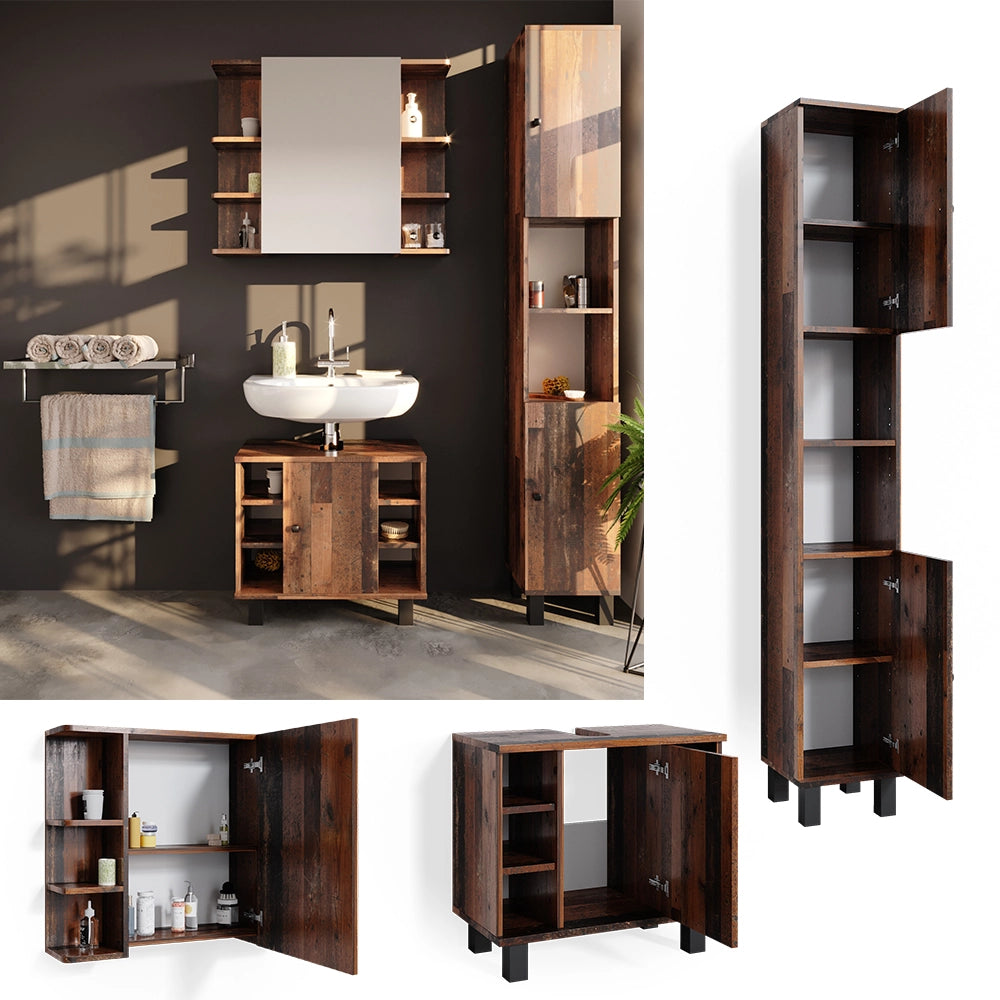 Vicco Set mobili bagno Rovere rustico 3 parti, con colonna