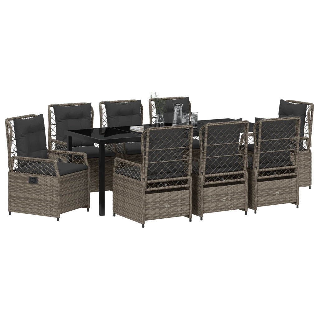 Set da Pranzo da Giardino 9 Pezzi Grigio Rattan Polietilene